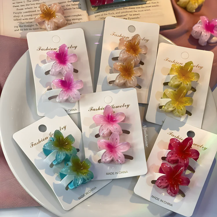 2pcs Small Gradient Flower Clips