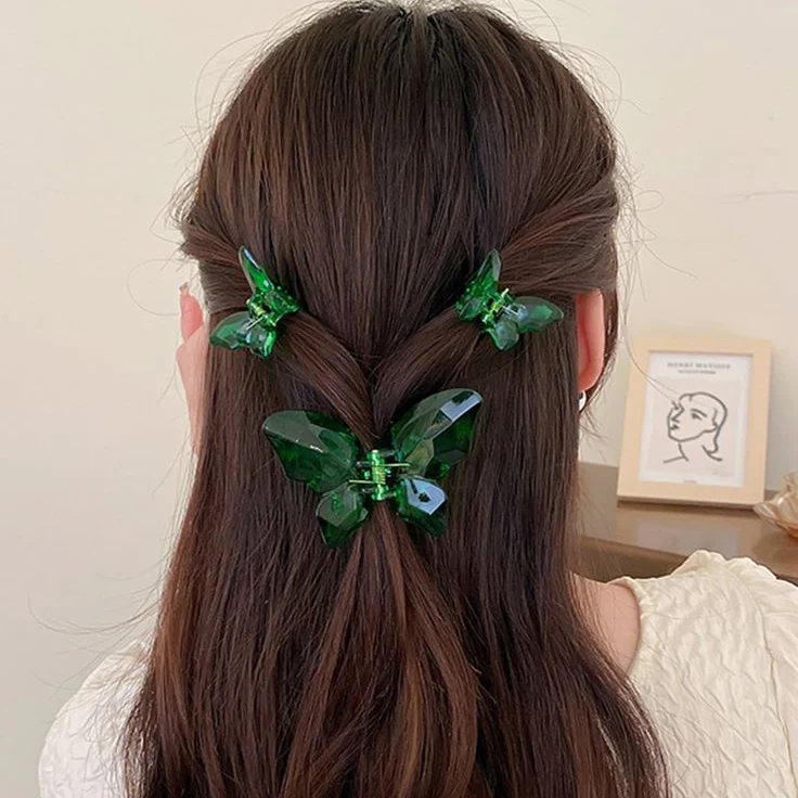 3pcs Crystal Butterfly Claw Clips