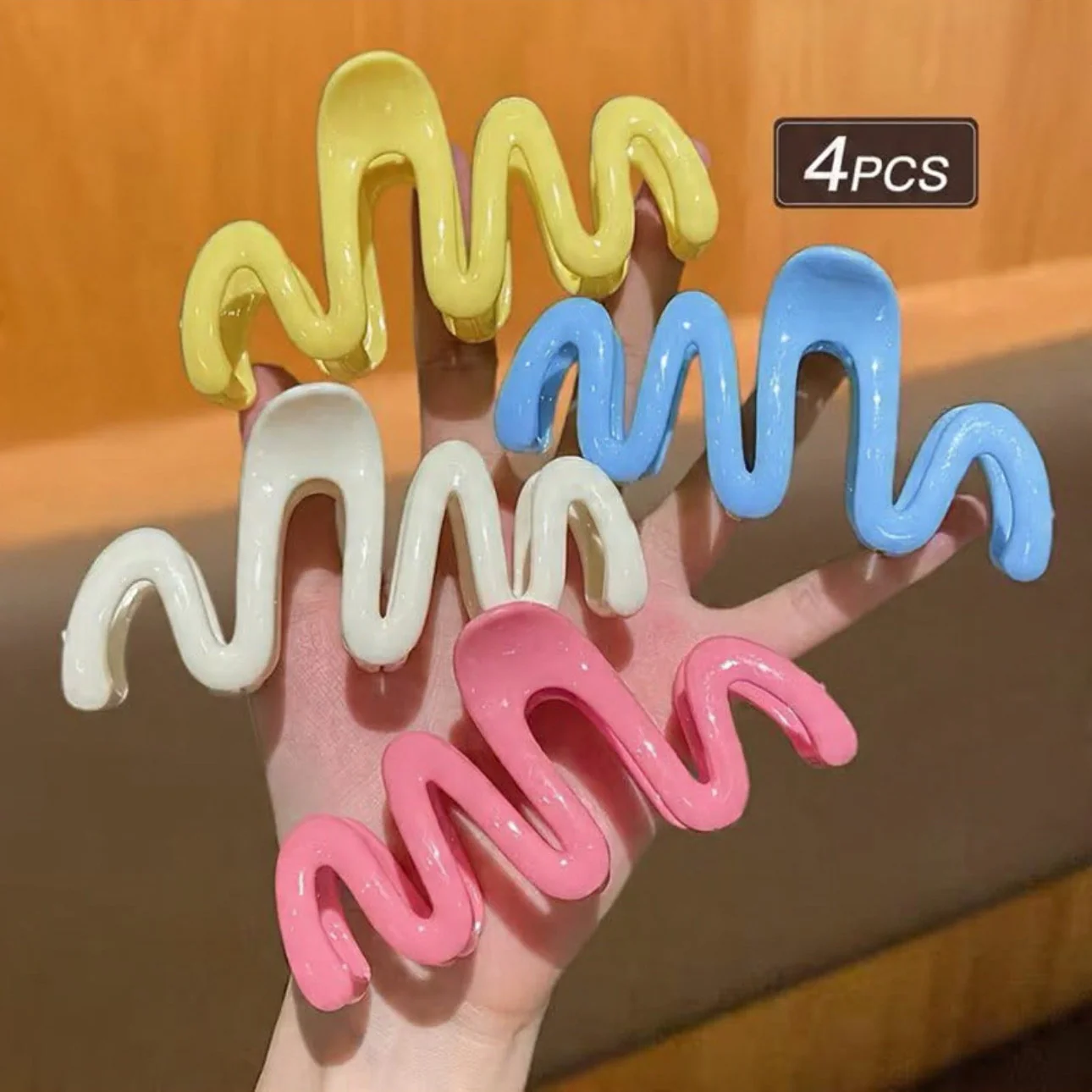 4pcs Large Glossy Wavy Clips