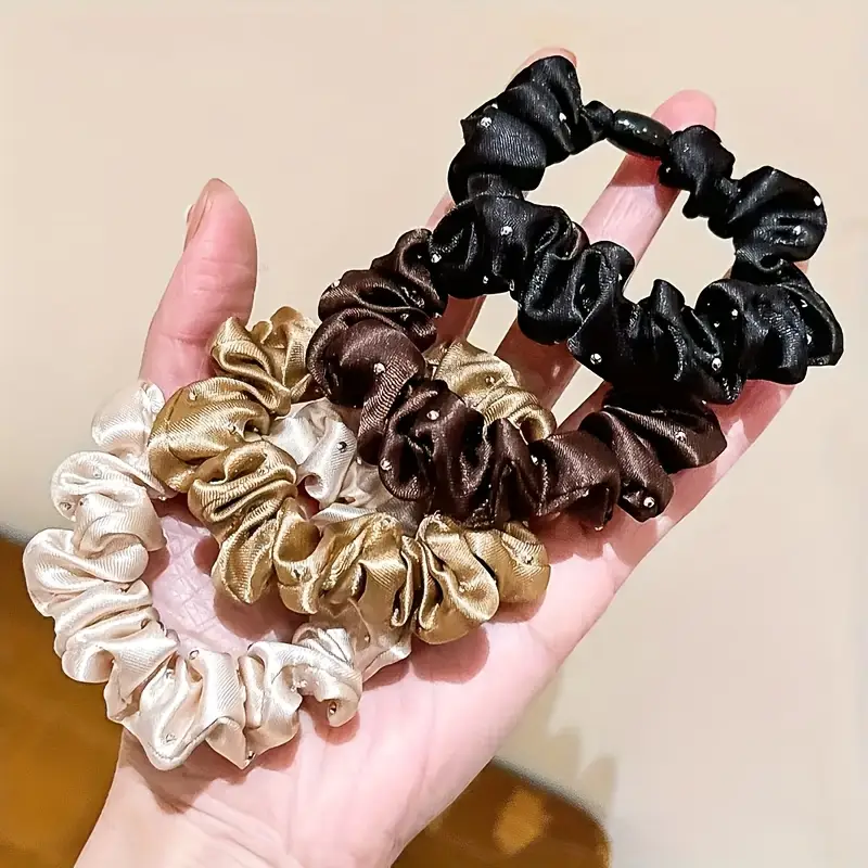 5pcs satin hair scrunchies with rhinestones - Image 2