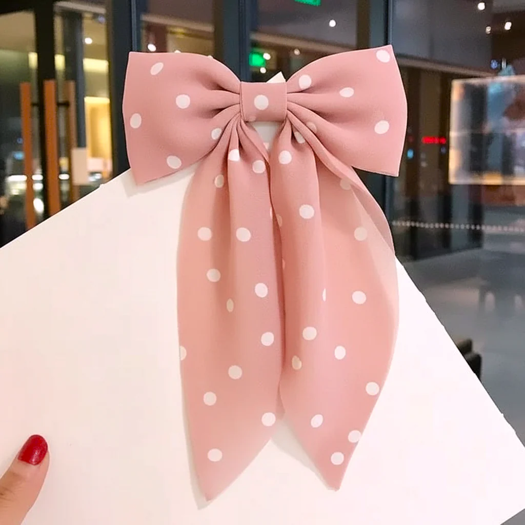 Hair Bow in Polka Dot Print - Image 7
