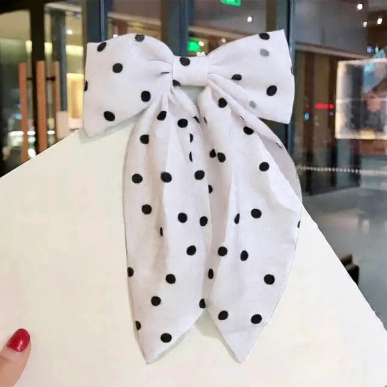 Hair Bow in Polka Dot Print - Image 8