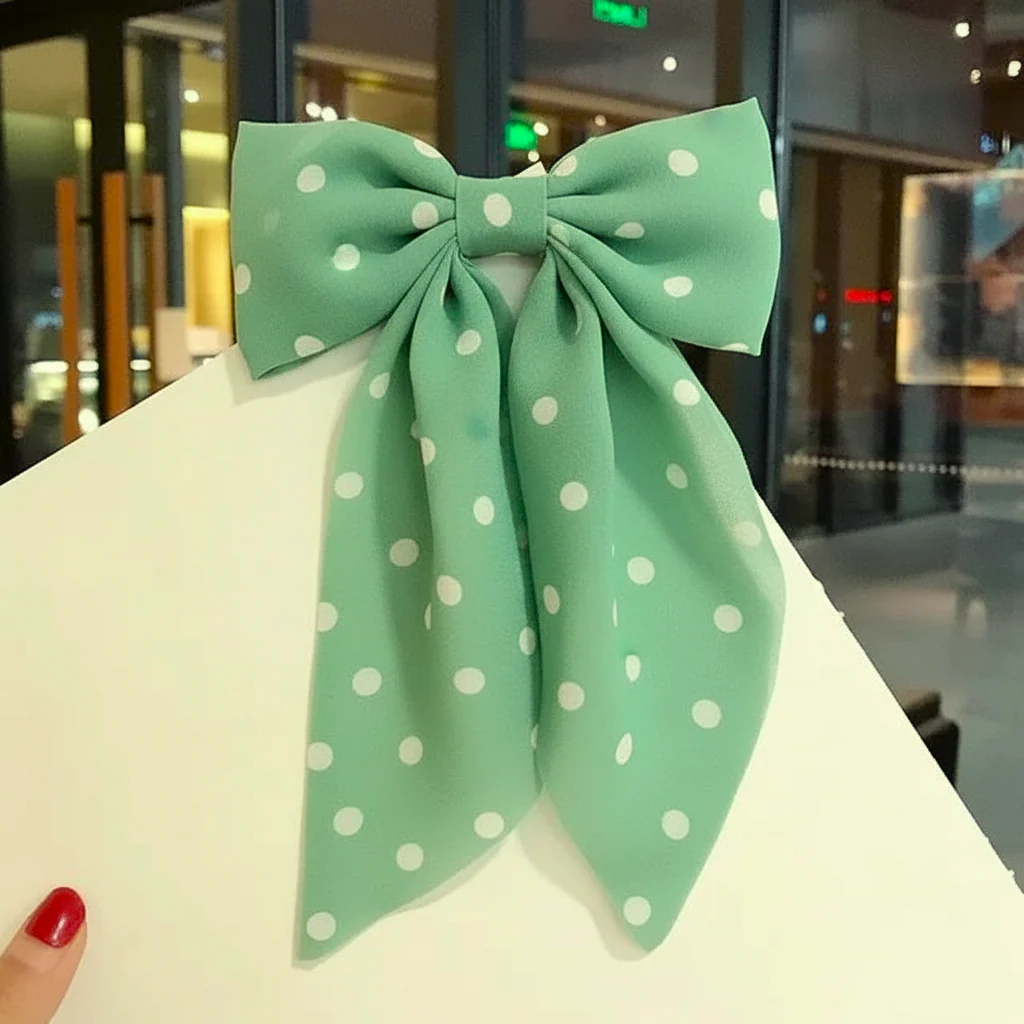 Hair Bow in Polka Dot Print - Image 9