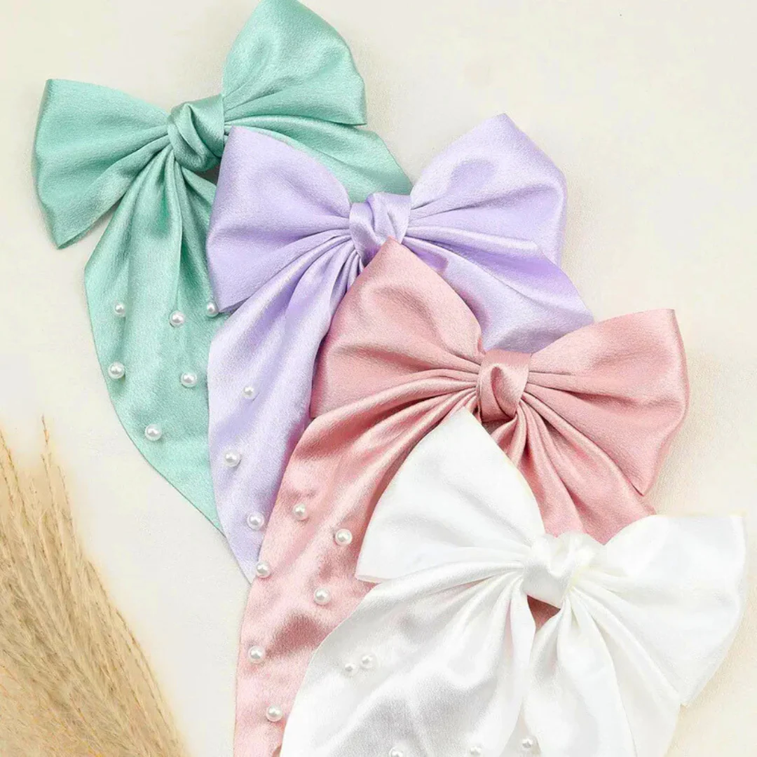 Hair Bow Clip with Pearls - Image 5